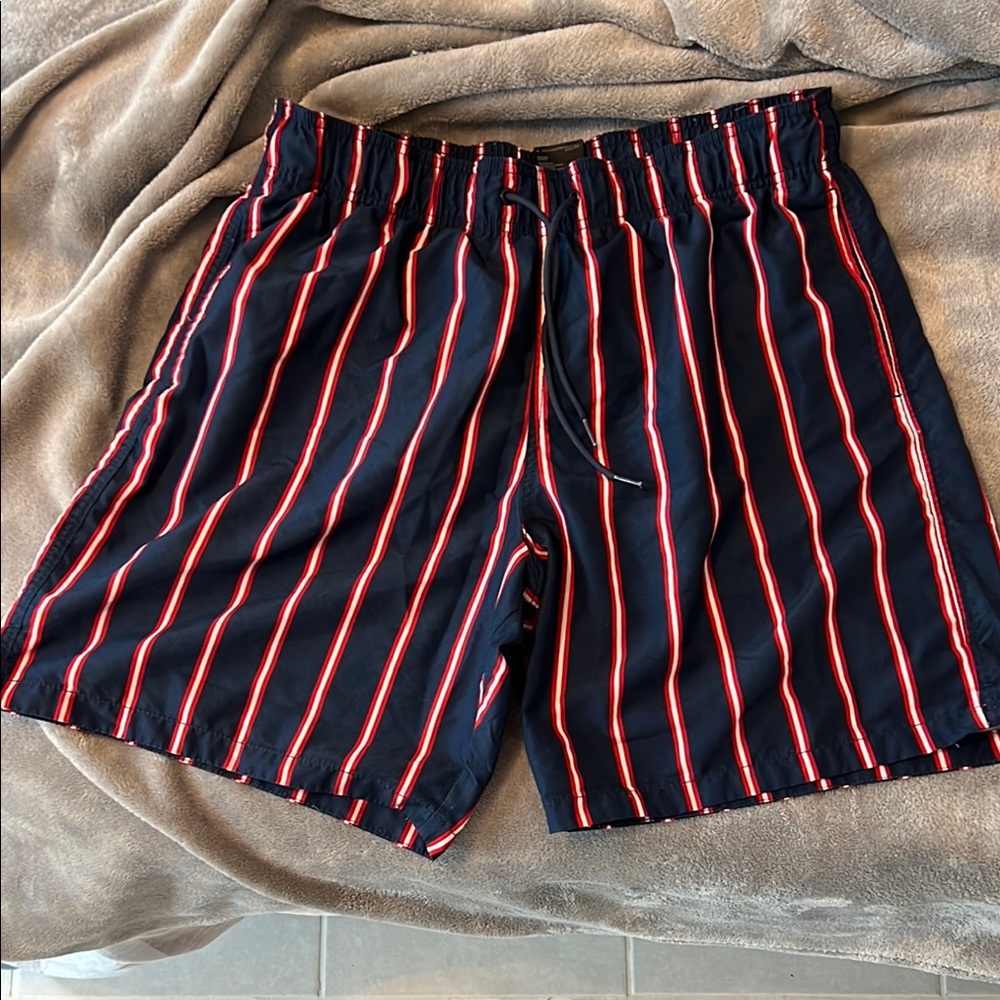 H&M Blue and Red Striped Swim Trunks